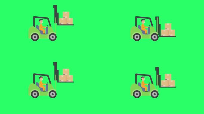 动画绿色拖拉机在绿色屏幕上。