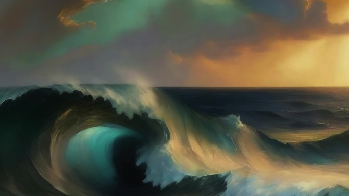 夕阳下的波浪