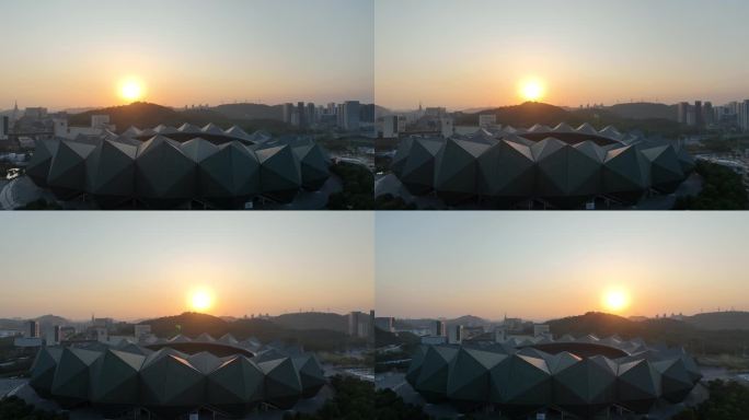 深圳龙岗大运中心航拍阳光日出日落夕阳太阳