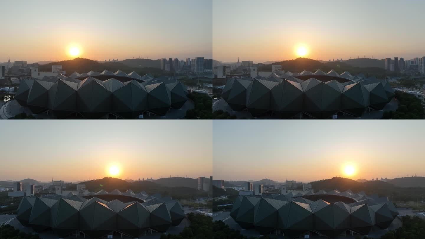 深圳龙岗大运中心航拍阳光日出日落夕阳太阳