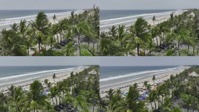 HDR印尼巴厘岛库塔海滩航拍棕榈树风光