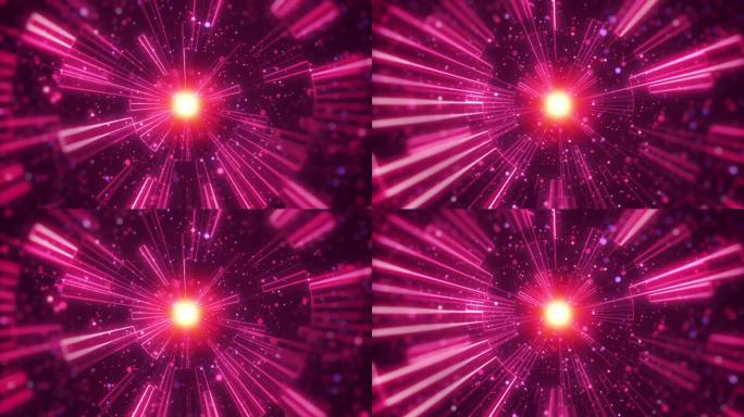 一个抽象的隧道与粒子霓虹灯在迷人的卡通动画循环动画游戏效果背景是一个视觉上令人惊叹和迷人的效果