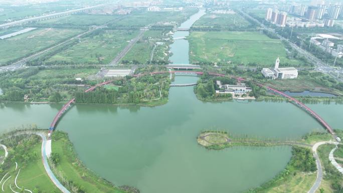 江苏省张家港沙洲湖沙洲之眼公园景观带航拍