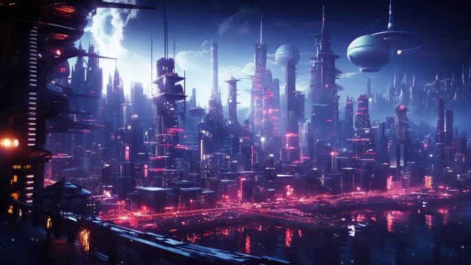 未来外星科幻霓虹都市赛博舞台背景2