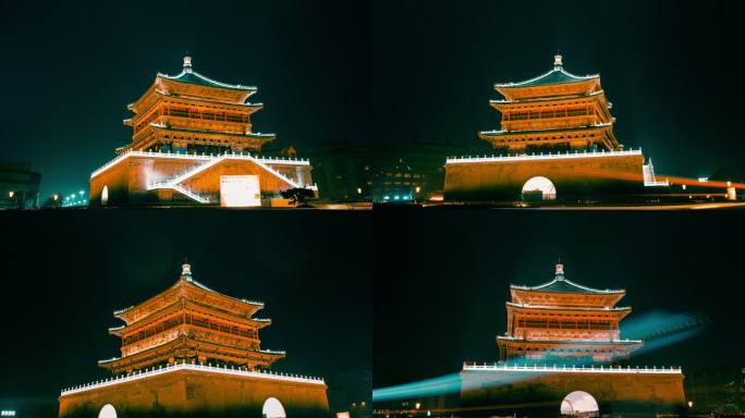 西安钟楼夜景360度大范围延时摄影
