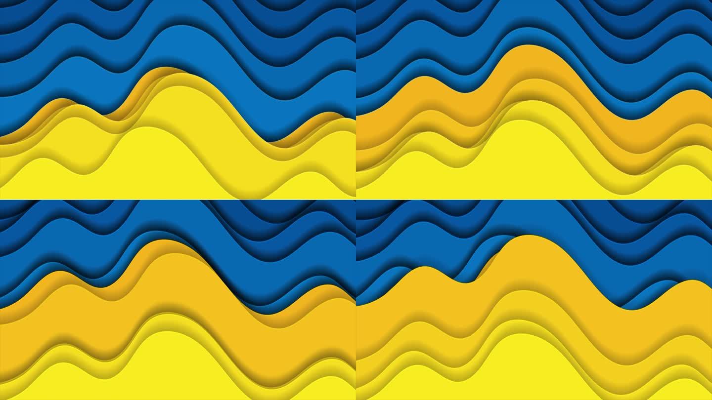 明亮的蓝黄色材质波浪抽象优雅的运动背景