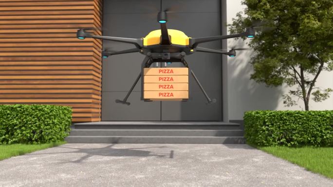 无人机送披萨，是快餐外卖的概念，无人机送餐技术