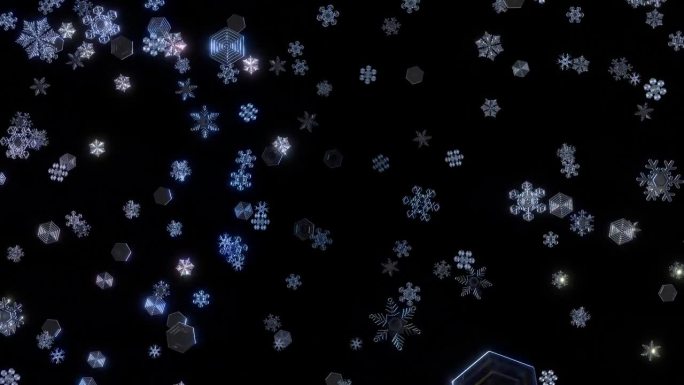 无缝动画视频透明的雪花从天空落下，同时旋转。