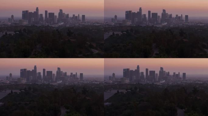 加州洛杉矶市中心地标鸟瞰人文