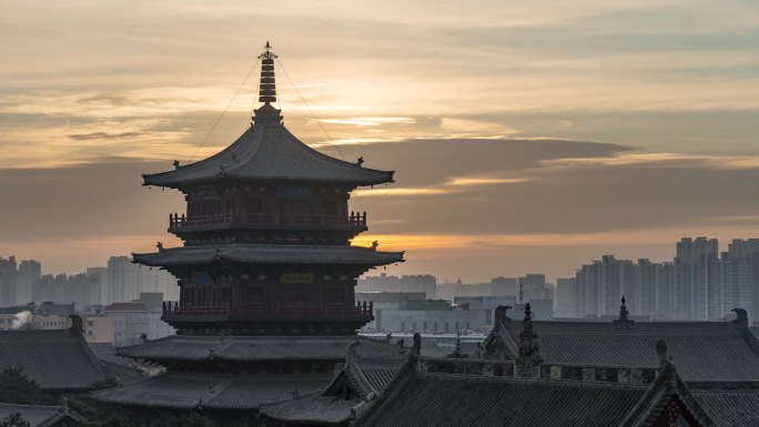 大同市平城区华严寺华严宝塔日出延时