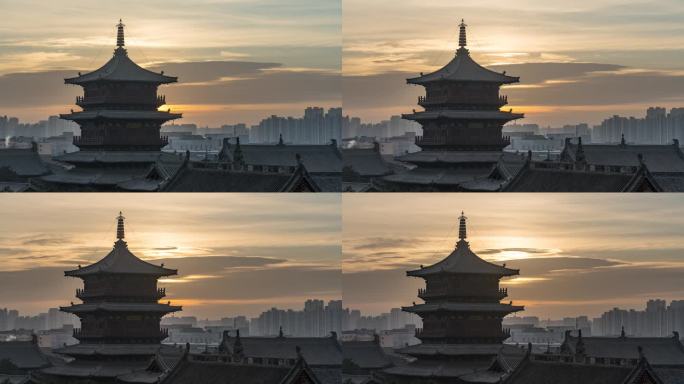 大同市平城区华严寺华严宝塔日出延时