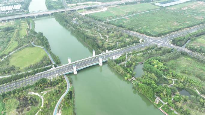 江苏省张家港沙洲湖沙洲之眼公园景观带航拍