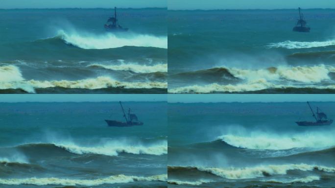 大海暴风雨 青岛台风天气 海浪拍打礁石