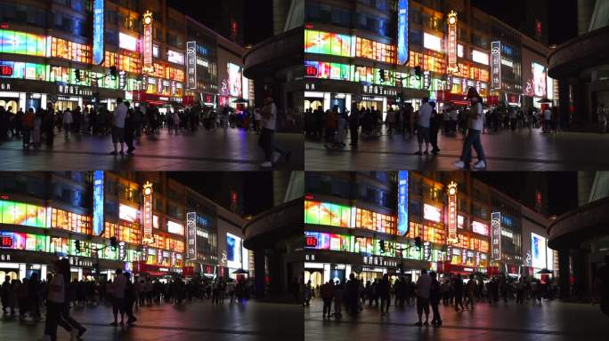 南京步行街夜景人流购物人山人海