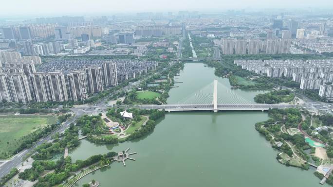 江苏省张家港沙洲湖公园景观带航拍