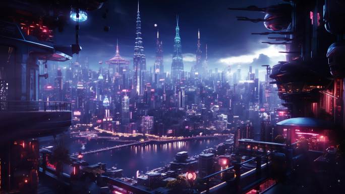 赛博朋克外星未来科技城市夜景舞台背景2