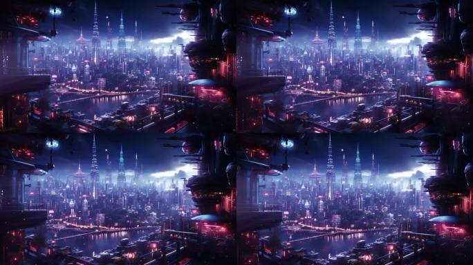 赛博朋克外星未来科技城市夜景舞台背景2