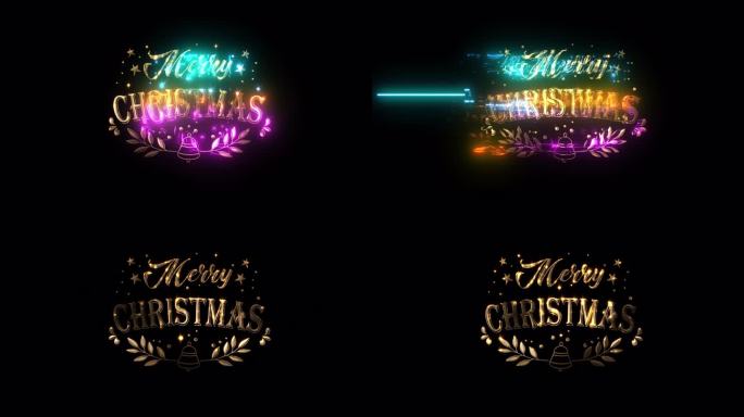 圣诞快乐金色文字与光运动故障网络朋克效果动画抽象背景。隔离与alpha通道Quicktime Pro