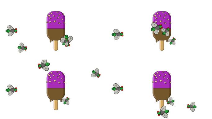 冰淇淋被苍蝇覆盖的动画