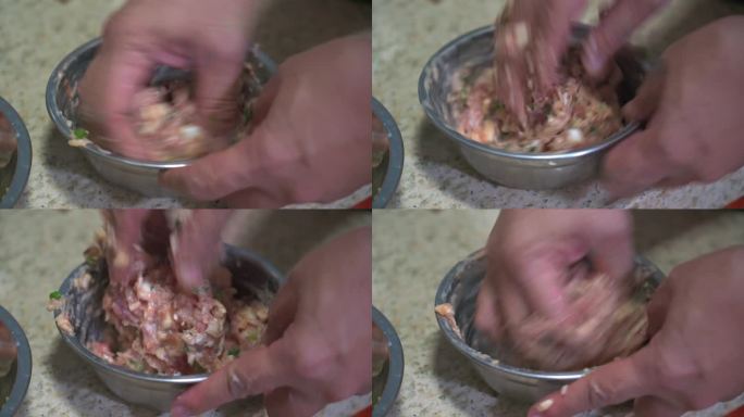 一位厨师在制作美味的肉馅，用于酿菜和饺子