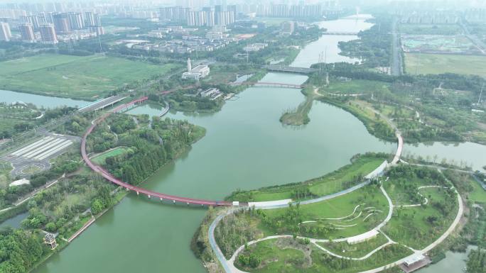 江苏省张家港沙洲湖沙洲之眼公园景观带航拍