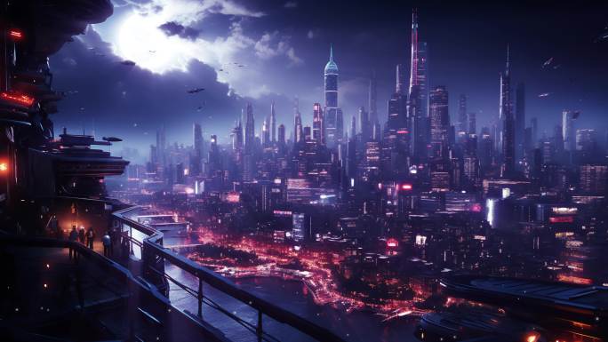 赛博科幻未来都市大气虚拟场景大屏背景2