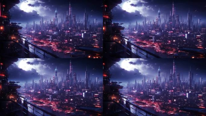 赛博科幻未来都市大气虚拟场景大屏背景2