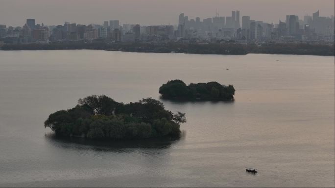 航拍杭州西湖 湖心亭 阮公墩