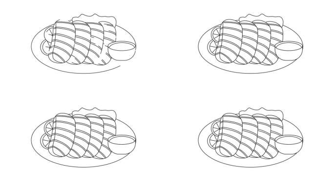 动画速写的典型日本食物生鱼片图标