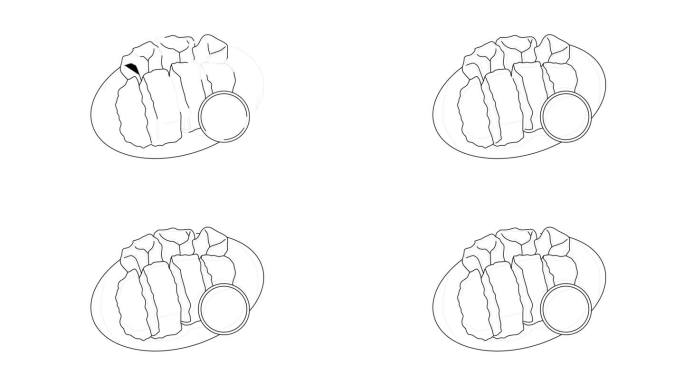 动画速写鸡肉图标，一种典型的日本食物