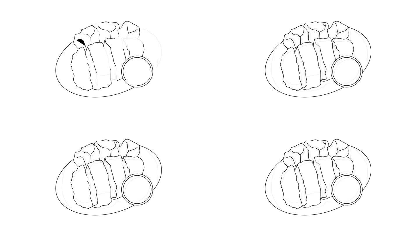 动画速写鸡肉图标，一种典型的日本食物
