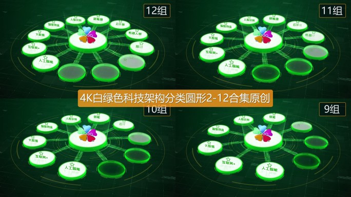 4K白绿色科技架构分类圆形2-12合集