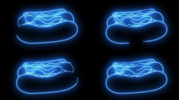 动画热狗标志与发光的霓虹灯线