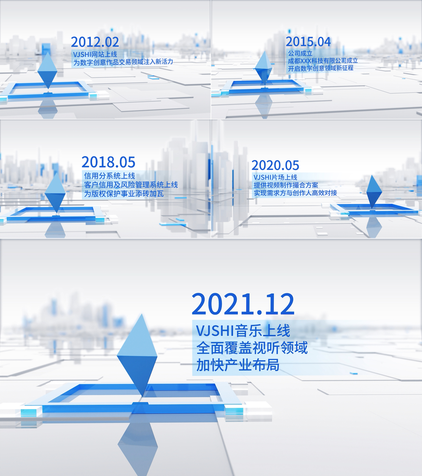 科技简洁企业3d图形时间线历程