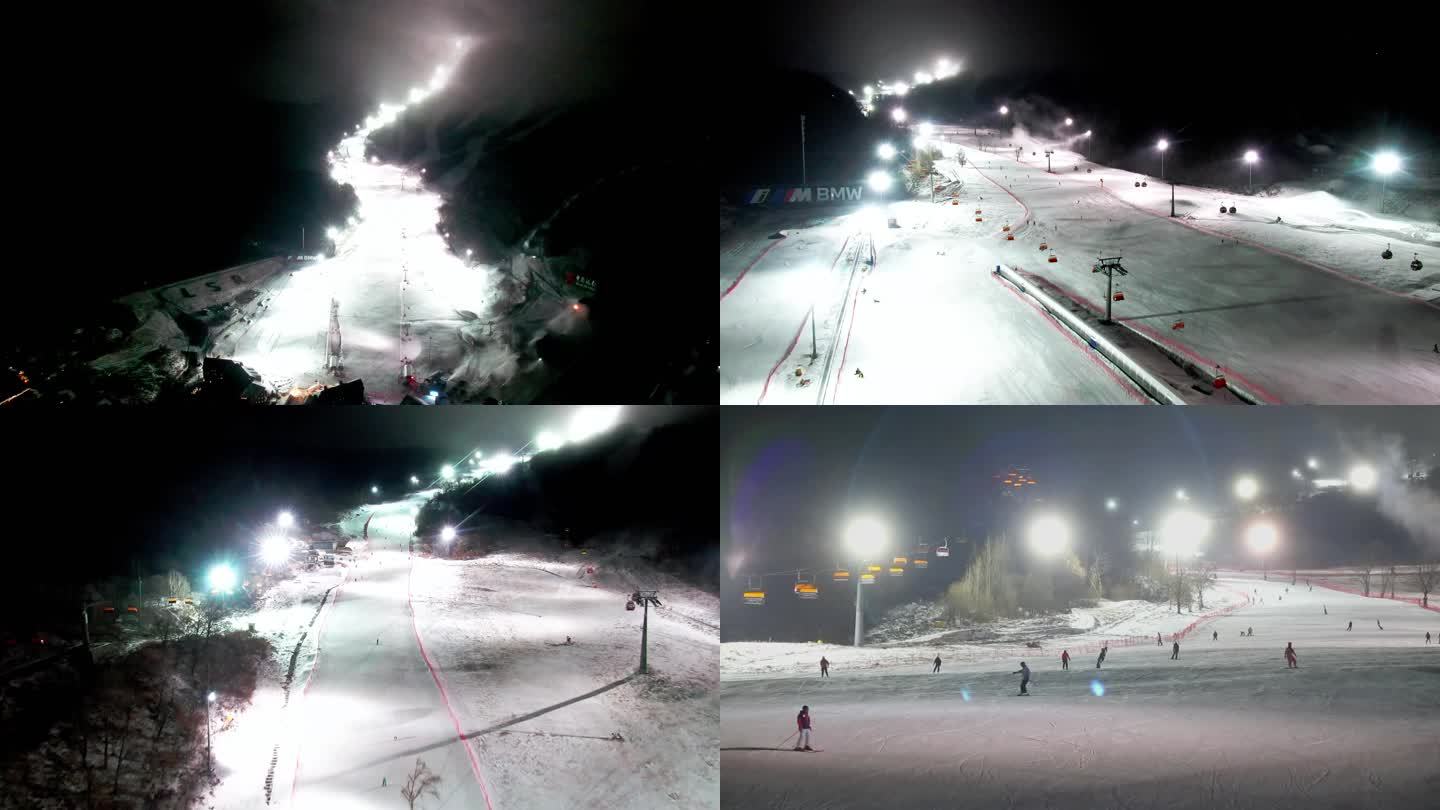 滑雪场夜滑 滑雪 夜晚 索道 缆车