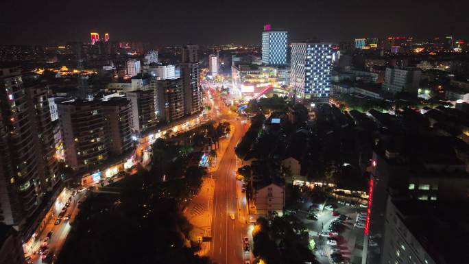 江苏省张家港市人民路长河中路夜景航拍