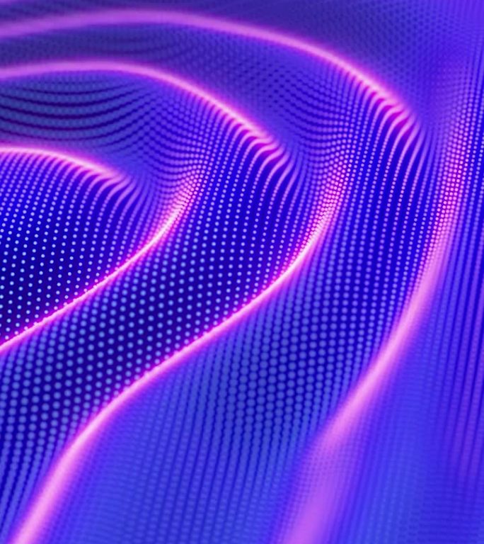 三维紫外波面。数字声音概念:蓝色像素化表面上的声波。大数据、人工智能、数字音乐的抽象可视化。