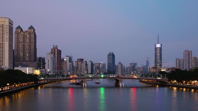 广州珠江夜景海珠桥老城区延时