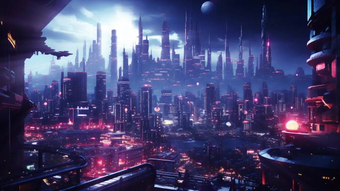 科幻未来城市赛博朋克建筑荧光都市场景