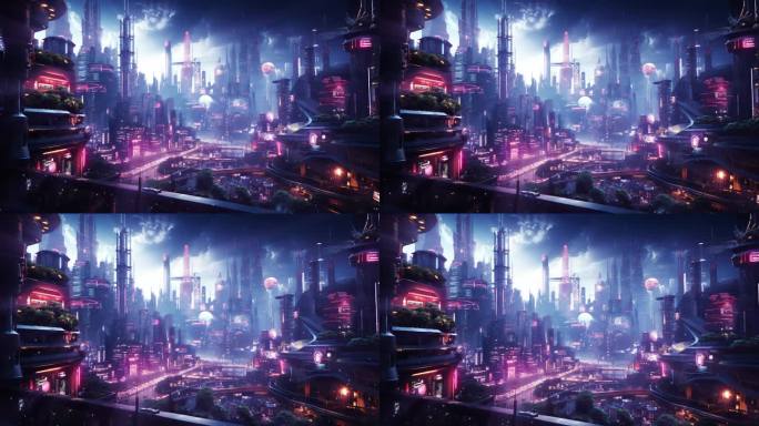 科幻外星都市未来城市霓虹灯大屏背景2
