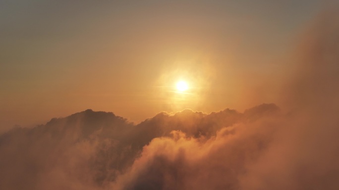 中国 黄山 日落 云雾 航拍 4K