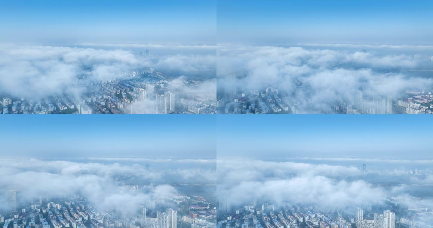 平流雾下的九江城市景观航拍延时
