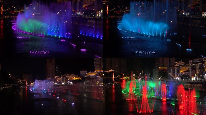 夏季户外喷泉夜景实拍视频