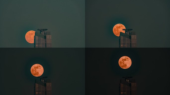满月升起穿越横琴金融岛IFC大厦