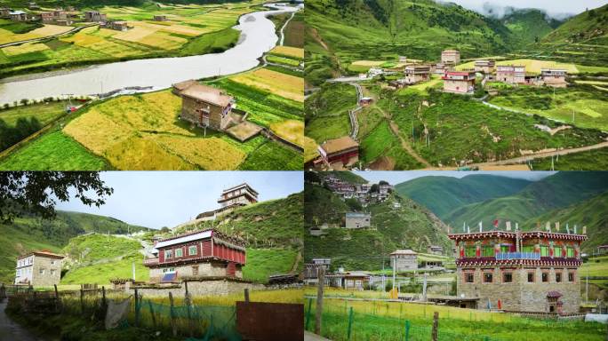 川西高原藏族村落色达县旭日村航拍视频素材