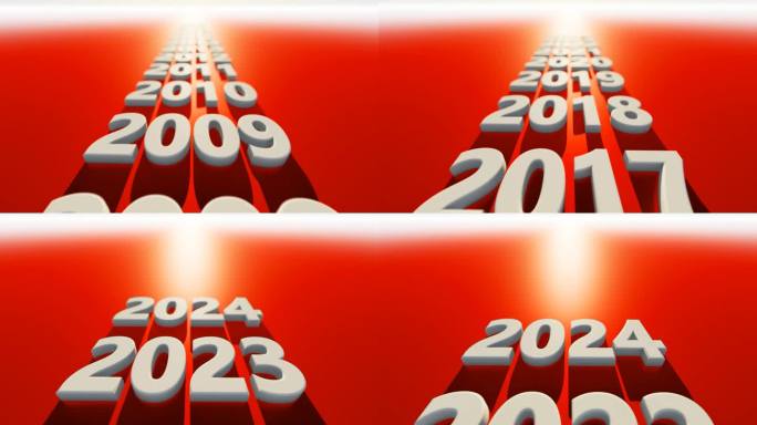 从2000年到2024年，红色背景下的动画
