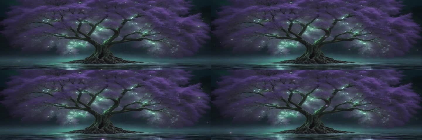 6K宽屏干净梦幻紫色树背景