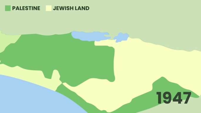 巴勒斯坦和以色列地图从1917年到2006年的3D视角动画