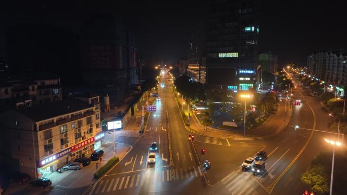 江苏省张家港市长河中路夜景航拍