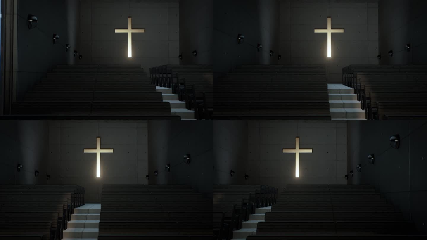教堂的墙上挂着一个明亮的十字架